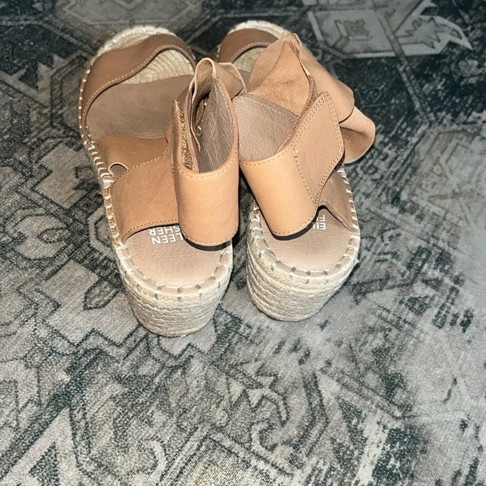 Eileen Fisher women’s Willow Tumbled Leather Wedge Espadrille size 11